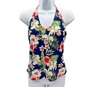 Bobbie Brooks Floral Halter Swim Top V Neck Tie In Back XL Beach Vacation Summer